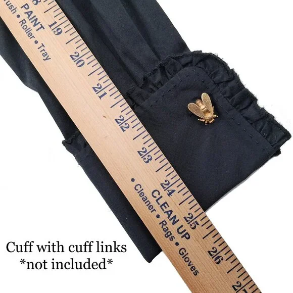 Tahari Black Button Front Shirt French Cuffs Pick Stitch Tailored Stretch SZ M - Picture 12 of 13